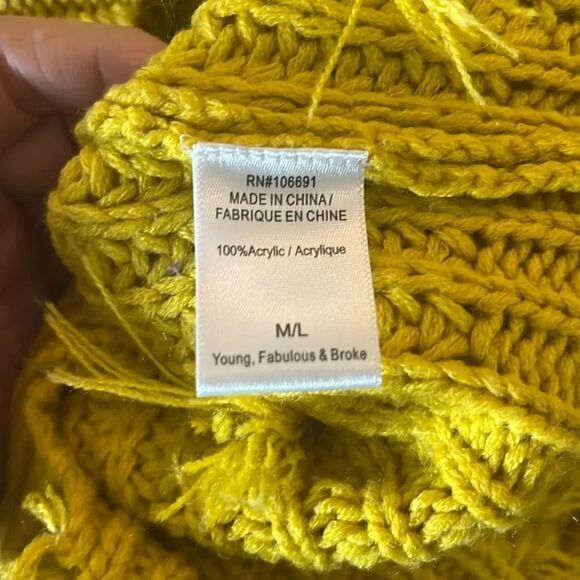 Young Fabulous & Broke Yellow Cable Knit Distressed Hem/Sleeve Sweater, size M/L - Picture 8 of 9